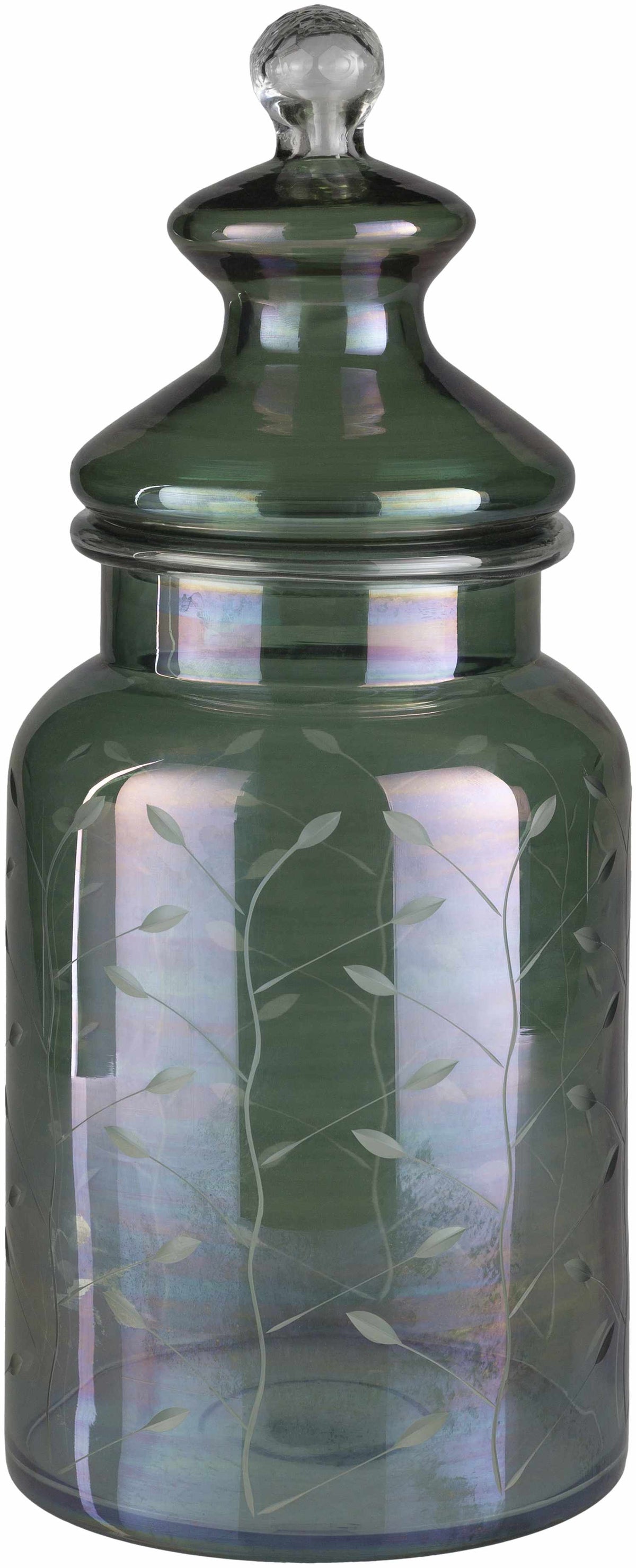 Stewartville Green Etched Glass Jar - Clearance